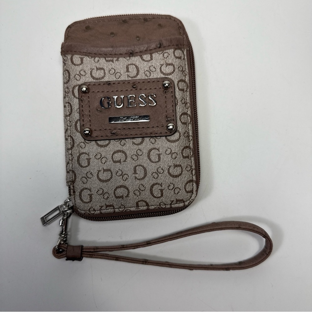 GUESS Beige and Brown card Wristlet wallet